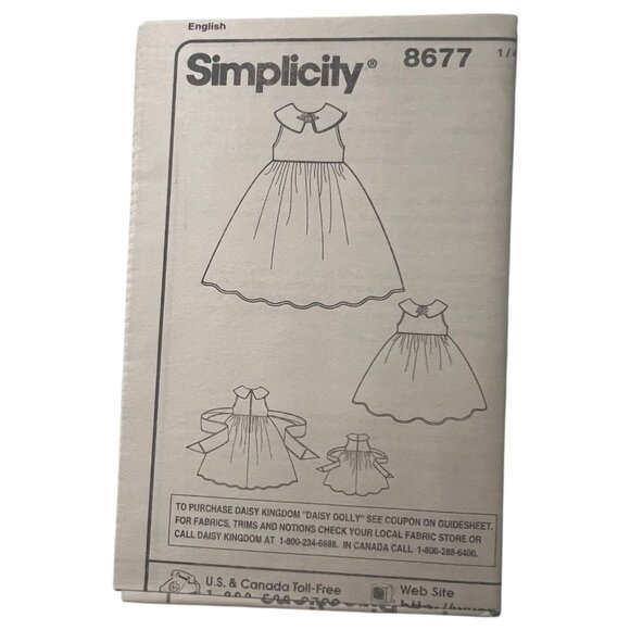 Daisy Kingdom Simplicity 8677 Sewing Pattern Girl Dress Size 3-6 Doll Dress 18” - Picture 5 of 7